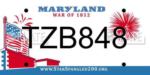 TZB848 Maryland License Plate