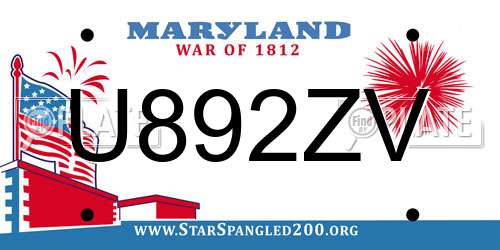 U892ZV Maryland License Plate