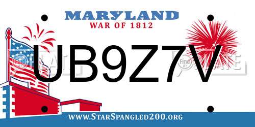 UB9Z7V Maryland License Plate
