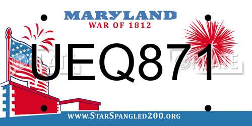 UEQ871 Maryland License Plate