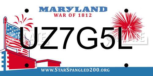 UZ7G5L Maryland License Plate