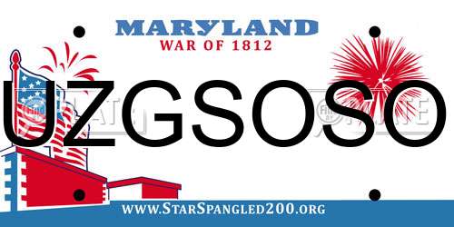 UZGSOSO Maryland License Plate