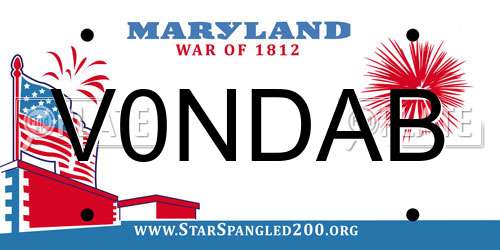 V0NDAB Maryland License Plate