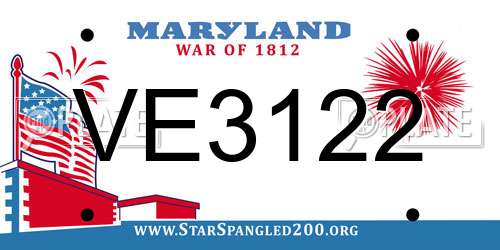 VE3122 Maryland License Plate