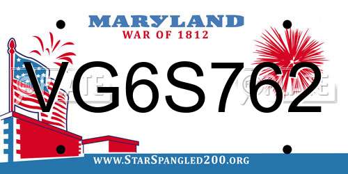 VG6S762 Maryland License Plate