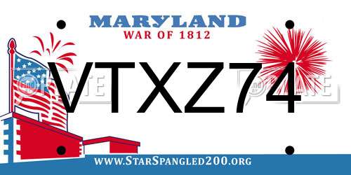 VTXZ74 Maryland License Plate
