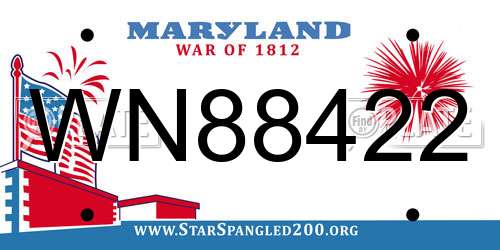 WN88422 Maryland License Plate