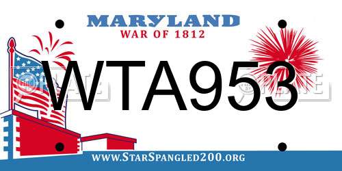 WTA953 Maryland License Plate
