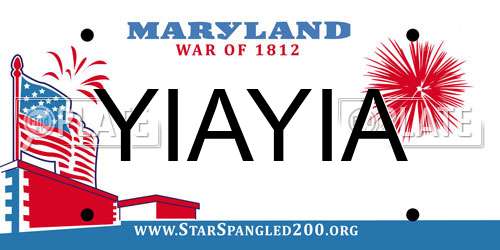 YIAYIA Maryland License Plate