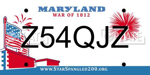Z54QJZ Maryland License Plate