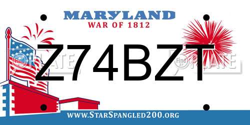 Z74BZT Maryland License Plate