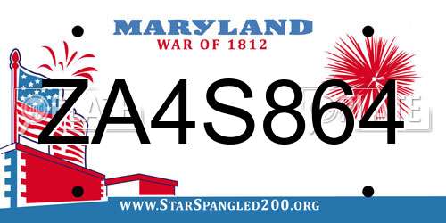 ZA4S864 Maryland License Plate