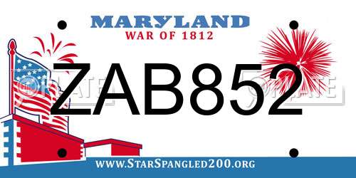 ZAB852 Maryland License Plate
