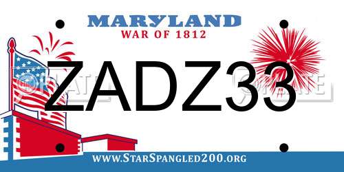 ZADZ33 Maryland License Plate