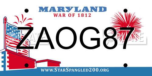 ZAOG87 Maryland License Plate