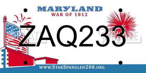 ZAQ233 Maryland License Plate