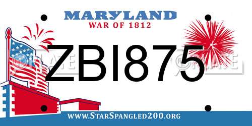 ZBI875 Maryland License Plate