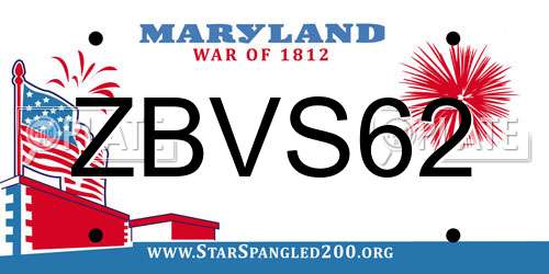 ZBVS62 Maryland License Plate