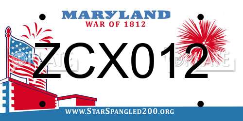 ZCX012 Maryland License Plate