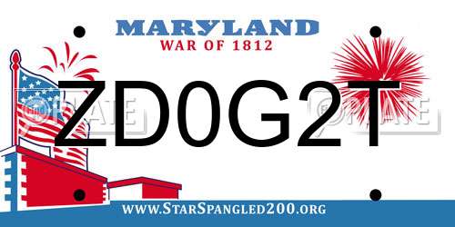 ZD0G2T Maryland License Plate