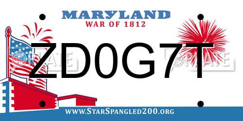 ZD0G7T Maryland License Plate