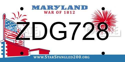 ZDG728 Maryland License Plate