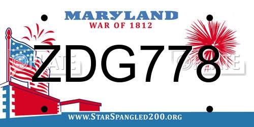 ZDG778 Maryland License Plate
