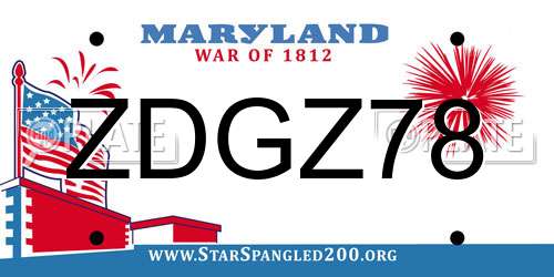 ZDGZ78 Maryland License Plate