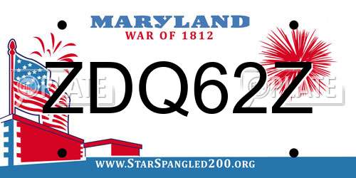 ZDQ62Z Maryland License Plate