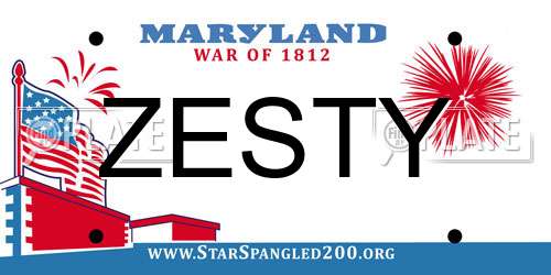 ZESTY Maryland License Plate