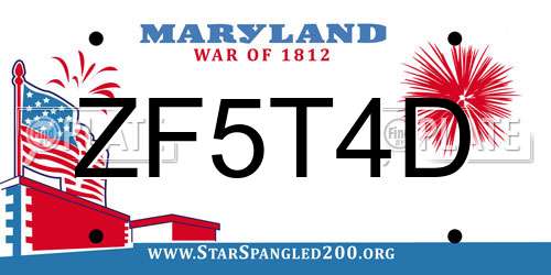ZF5T4D Maryland License Plate