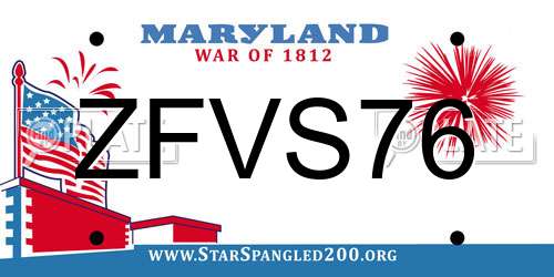 ZFVS76 Maryland License Plate