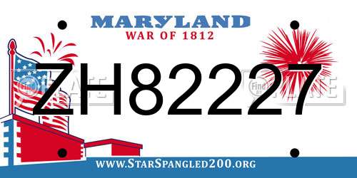 ZH82227 Maryland License Plate