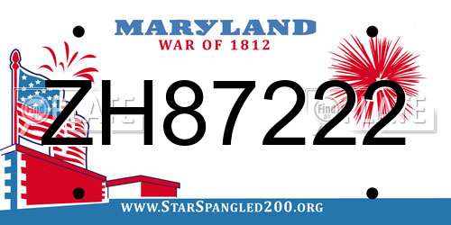 ZH87222 Maryland License Plate