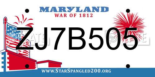ZJ7B505 Maryland License Plate