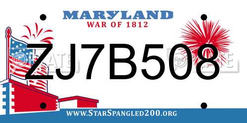 ZJ7B508 Maryland License Plate