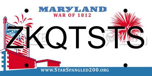 ZKQTSTS Maryland License Plate