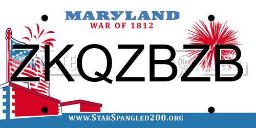 ZKQZBZB Maryland License Plate