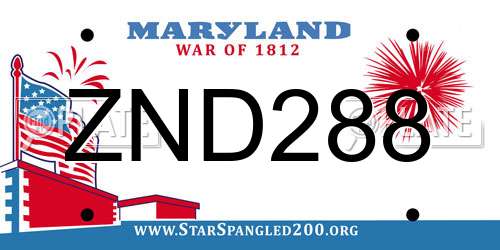 ZND288 Maryland License Plate
