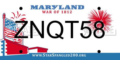 ZNQT58 Maryland License Plate