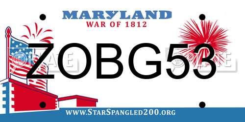 ZOBG53 Maryland License Plate