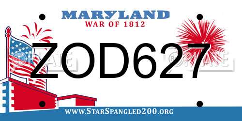 ZOD627 Maryland License Plate