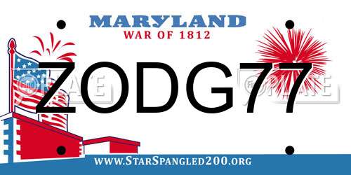 ZODG77 Maryland License Plate