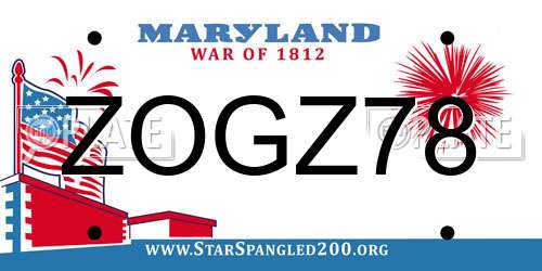 ZOGZ78 Maryland License Plate