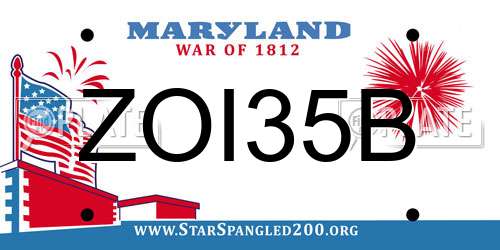 ZOI35B Maryland License Plate