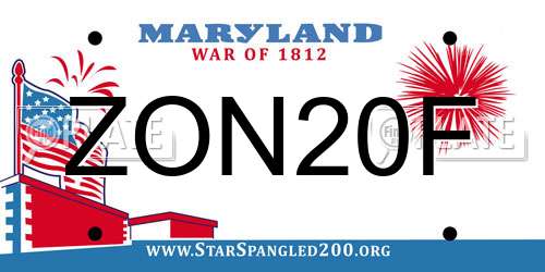 ZON20F Maryland License Plate