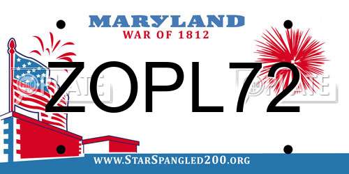 ZOPL72 Maryland License Plate