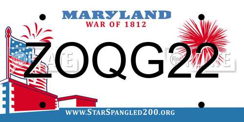 ZOQG22 Maryland License Plate