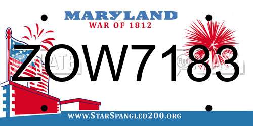 ZOW7183 Maryland License Plate