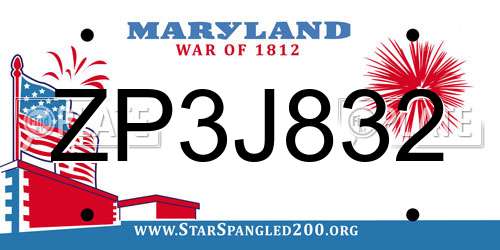 ZP3J832 Maryland License Plate